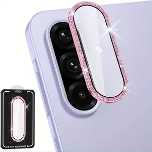 Bilashmart 1PC Glitter Metal Ring Tempered Glass Camera Lens Protector Samsung Galaxy A26 A36 A56 Anti Scratch 9H HD Clear Lens Cover