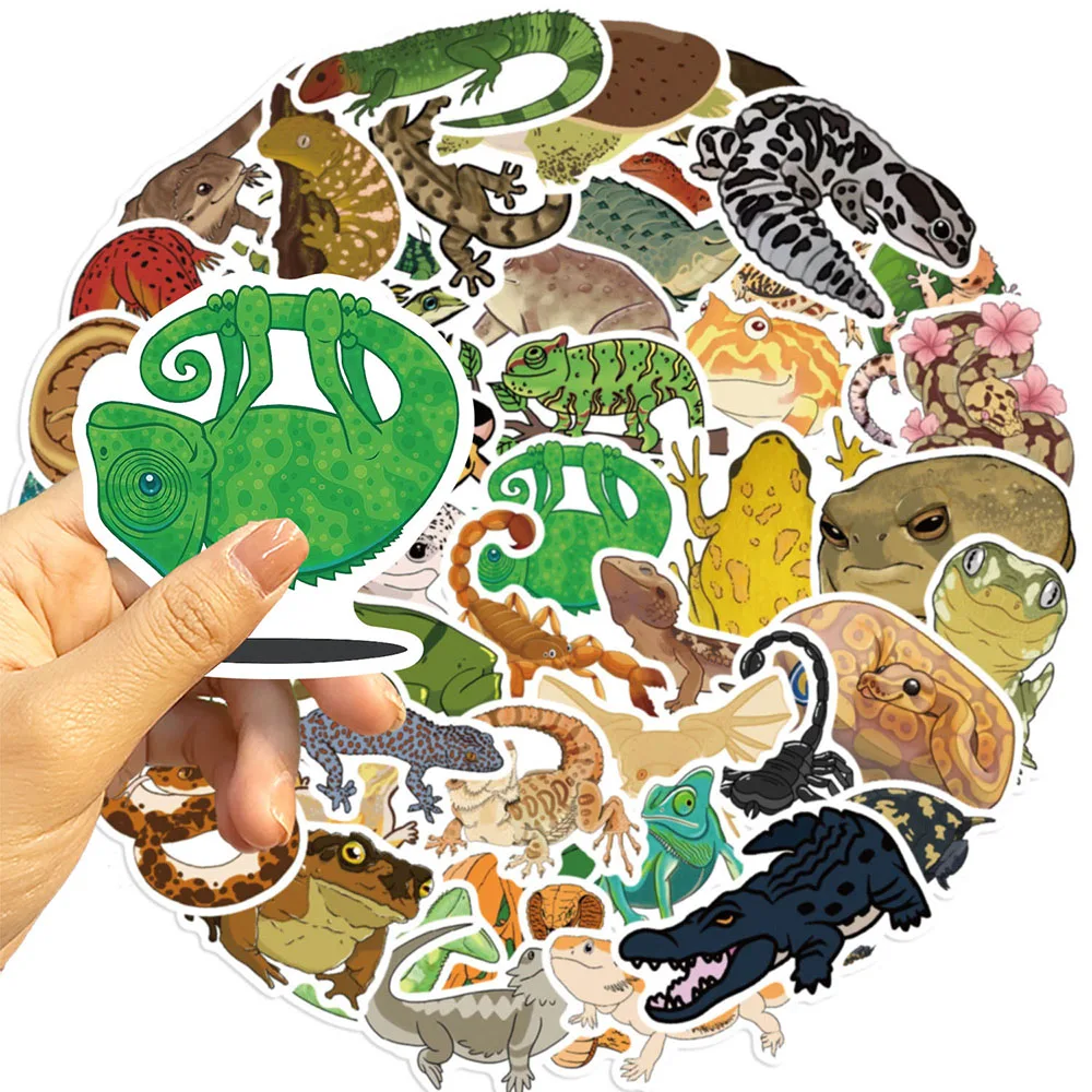 10/30/50PCS Funny Reptile Lizard Frog Snake Stickers Cartoon Decals DIY Waterproof Phone Skateboard Notebook Bike Graffiti Toys