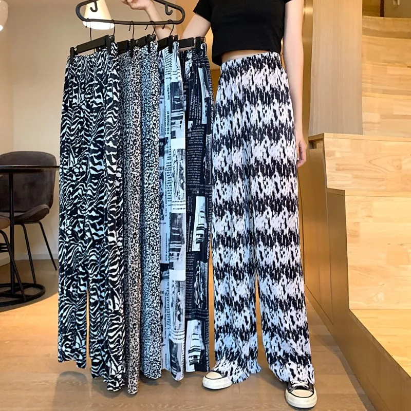 

Свободные шелковые брюки с высокой талией и широкими штанинами для женщин, летние, от комаров, в пол, прямые, повседневные, плиссированные, в стиле киберпанк