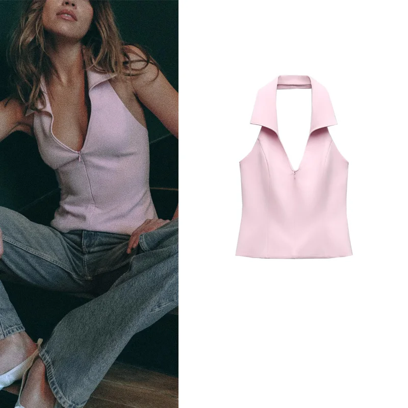 Spring New American Sweet And Spicy Sle Bal Slim Fit irt Collar Hanging Ne Top Women's Faion Casual ort Sve