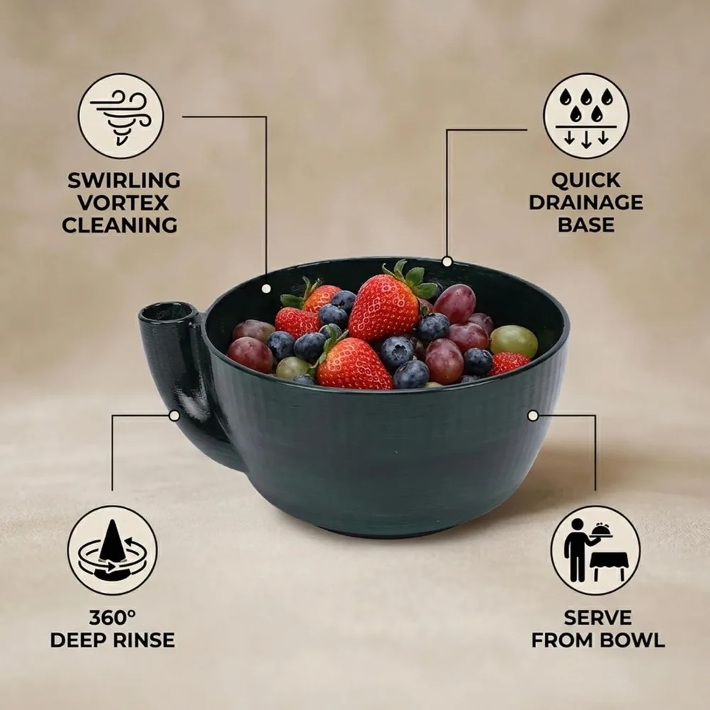 Self Spinning Berry Washing Bowl Swirling Design Rapid Wash Vegetable Washer 3D Printed Craftsmanship Central Flow Pedestal