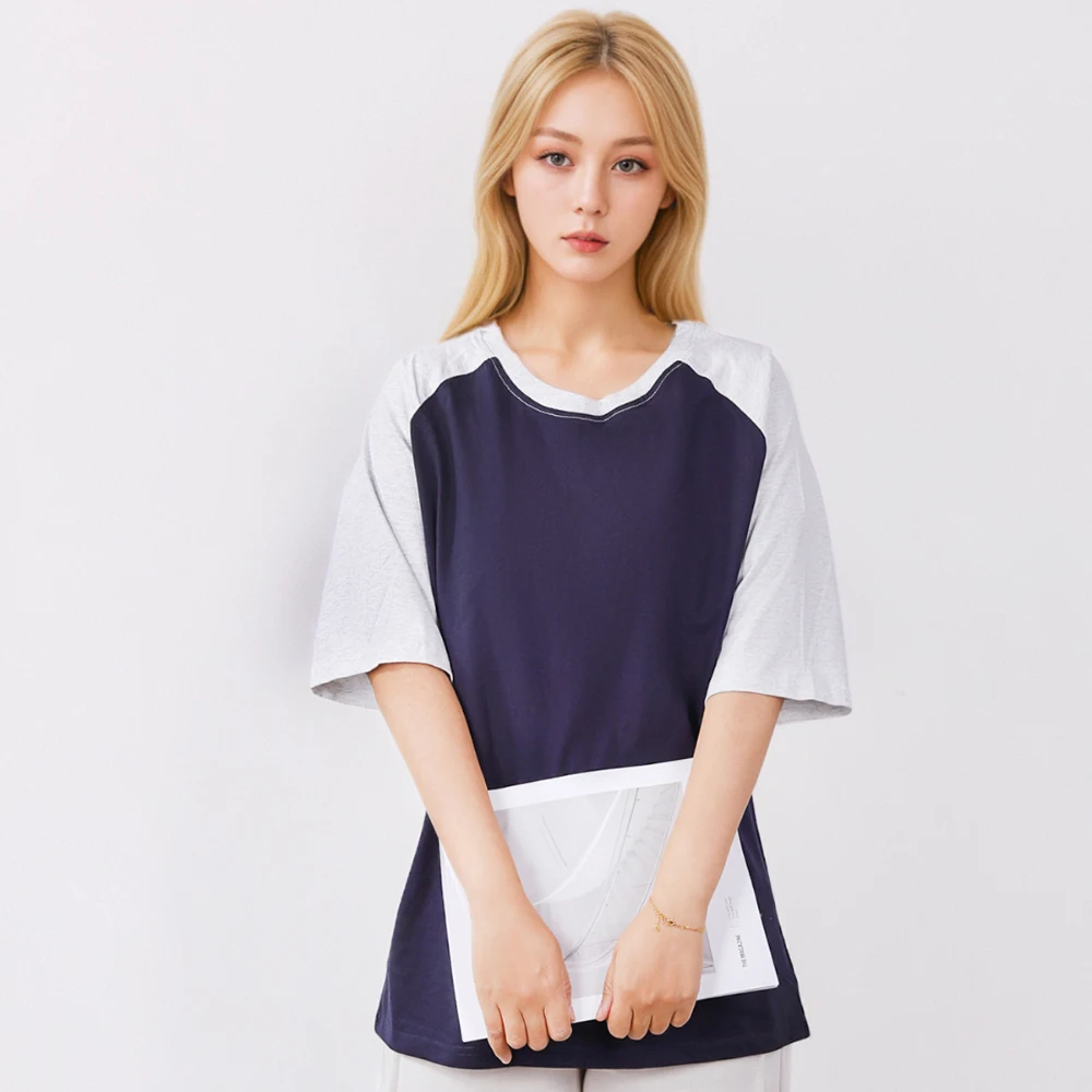 الرجال والنساء الأزواج المرقعة تي شيرت الكورية التباين اللون س الرقبة نصف كم المتضخم بلايز عادية كل مباراة تيز الشارع الشهير #4