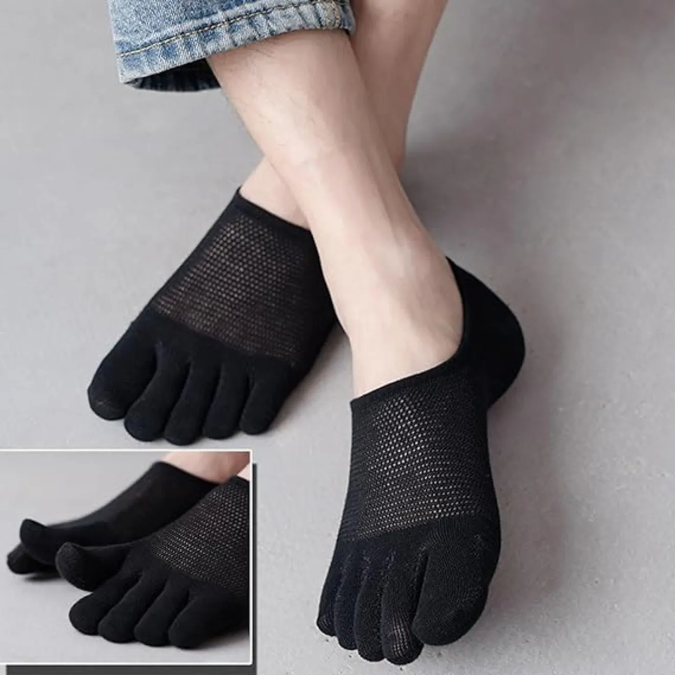 New Man Slipper Toe Socks Mesh Hollow No Show Ankle Short Socks Sports Sweat-Absorbing Cotton Breathable Five Finger Boat Sock