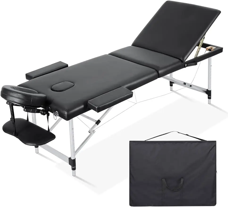 Careboda Portable Massage Table 3 Fold 23.6" Wide, Height Adjustable Aluminum Massage Bed with Headrest, Armrests and Carry