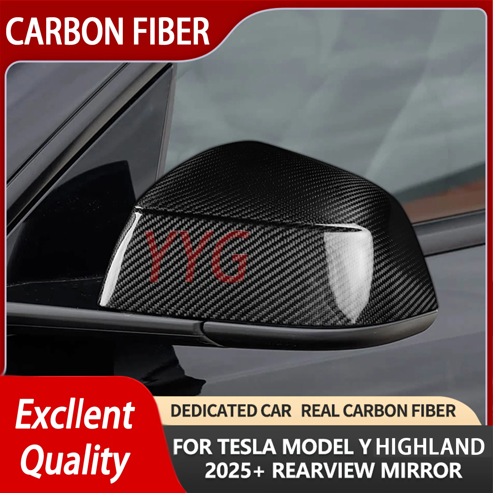 Real Carbon Fiber Rear View Mirrors Cover For New Tesla Model Y Launch 2025+ Juniper 2025 Side Door Rearview Mirror Cover