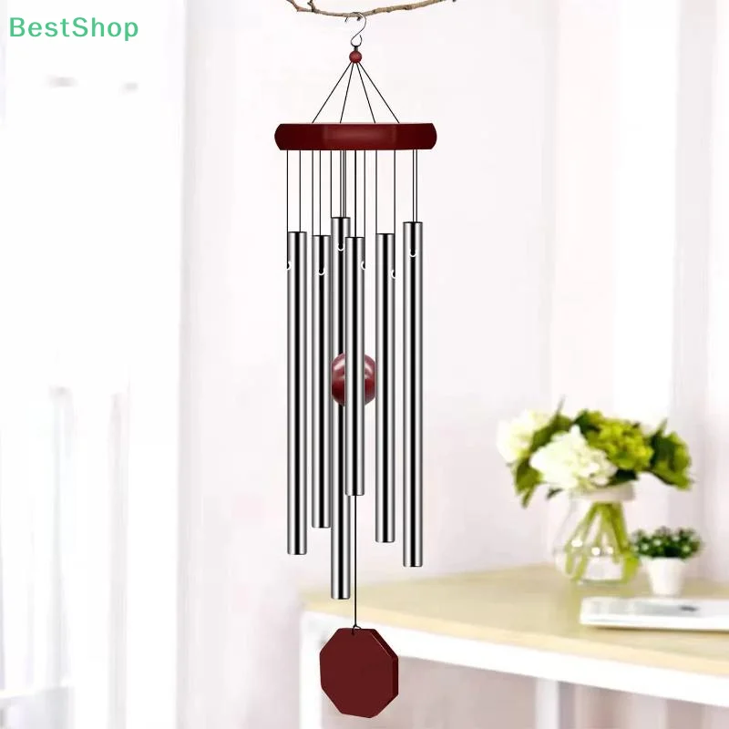 Retro Red Wood Aluminum Pipes Wind Chime Octagonal Wood Hang Tag 6 Metal Tubes Courtyard Corridor Balcony Decor