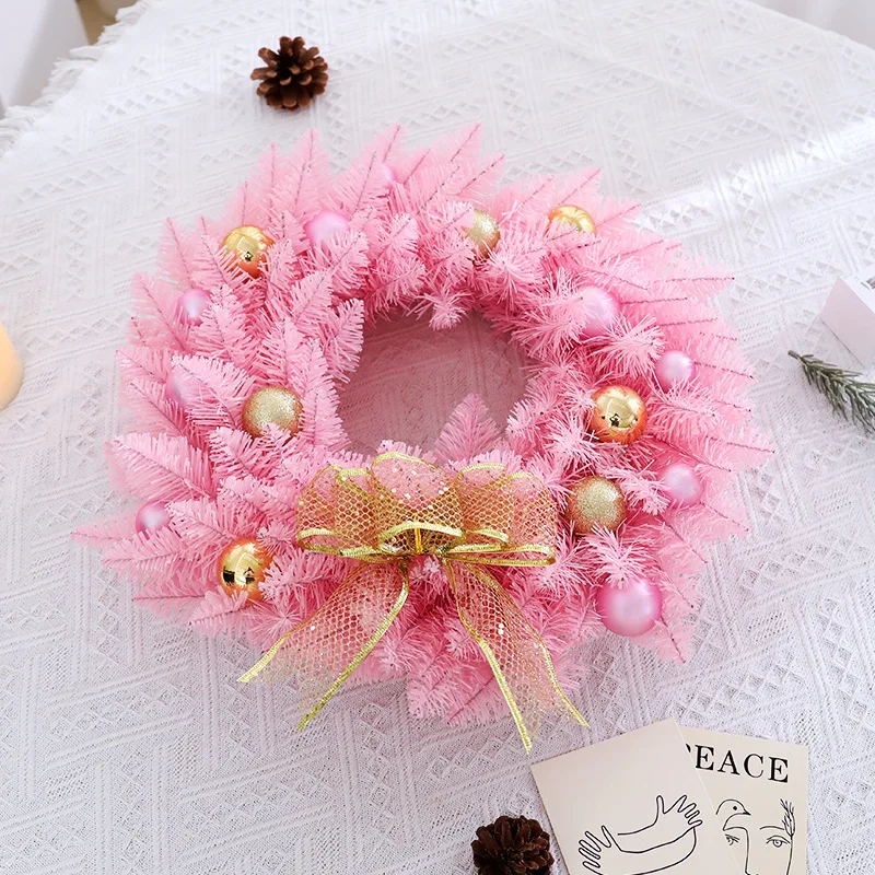 

Christmas Day Decorations Pink Christmas Wreath Hanging on The Door 30cm Decorate m