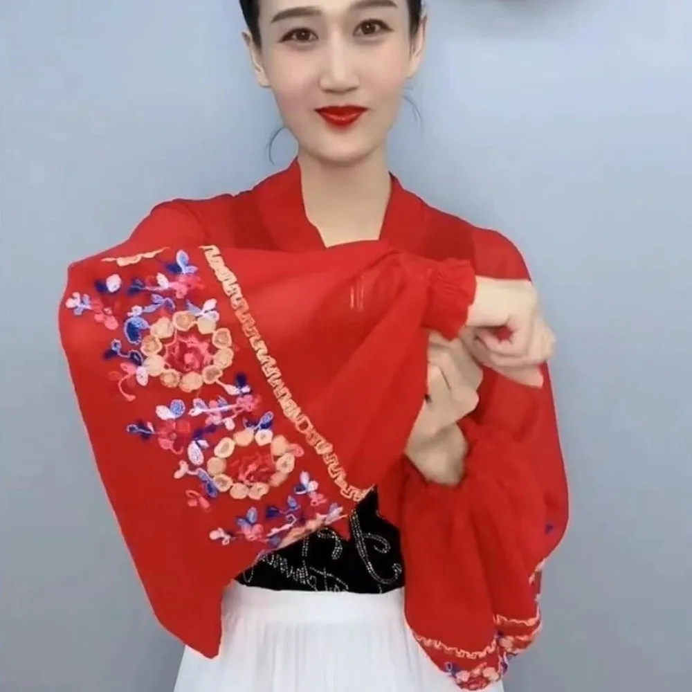 

Модный дышащий шарф-накидка с цветочной вышивкой, длинный солнцезащитный шарф, тонкий большой пляжный плащ для отпуска, летний