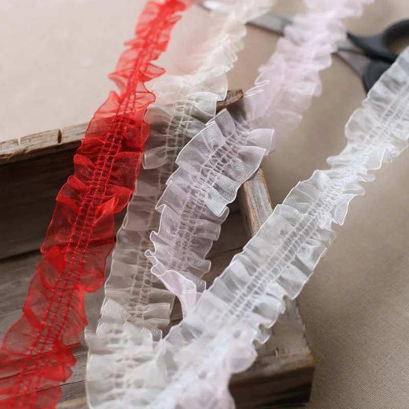 

30Yds Organza Pleated Stretch Lace Fabric Dress Collar Cuffs Elastic Ruffle Trim Frilled Ribbon Clothes DIY Sewing Decor 4cm