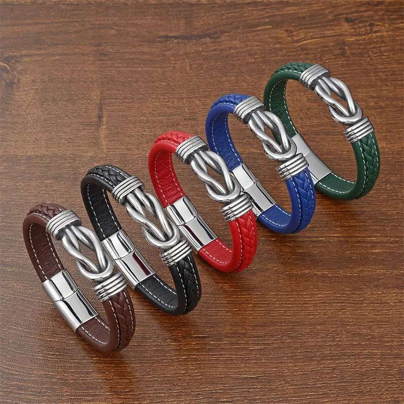 

5-colors Leather Stainless Steel Bracelet Personalized Twist Knot Men Women Fashion Braided Bracelet Jewelry Presents