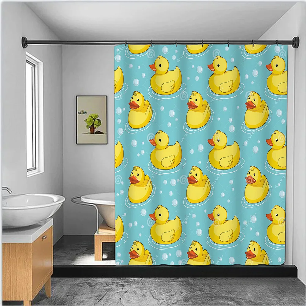 Little yellow duck cute animal Shower Curtain Waterproof Polyester Fabric Paint Bath Curtain Home Bathroom Decor Curtain Hook