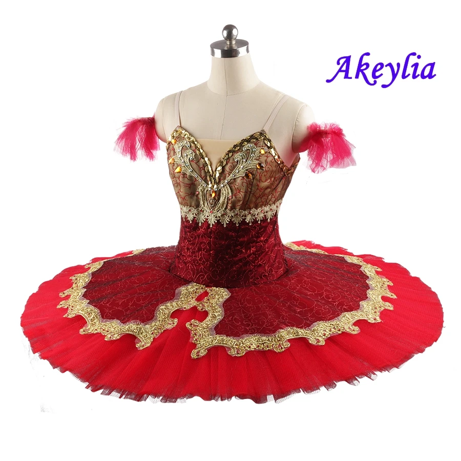 Esmeralda variation Classical Pancake Tutu professional Ballet Dress red gold handmade Adult Ballet Dress Tutu For danseuse 0207