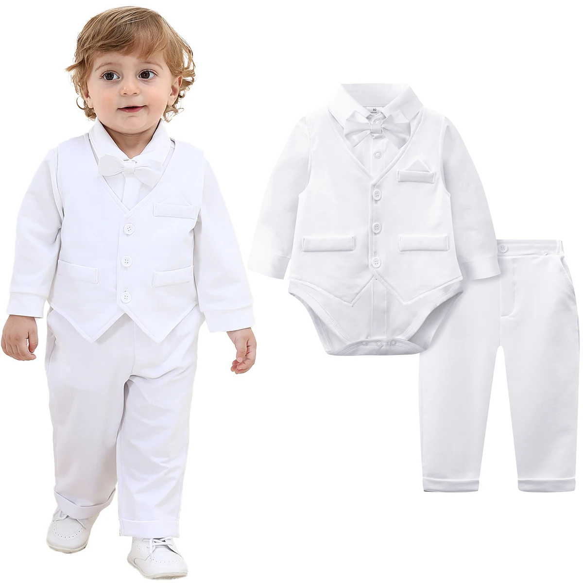 Christening Outfits for Boys Infant Baby Baptism Blessing Gentleman Formal Ring Bearer Dress Suit 3 Months to 18 Months White