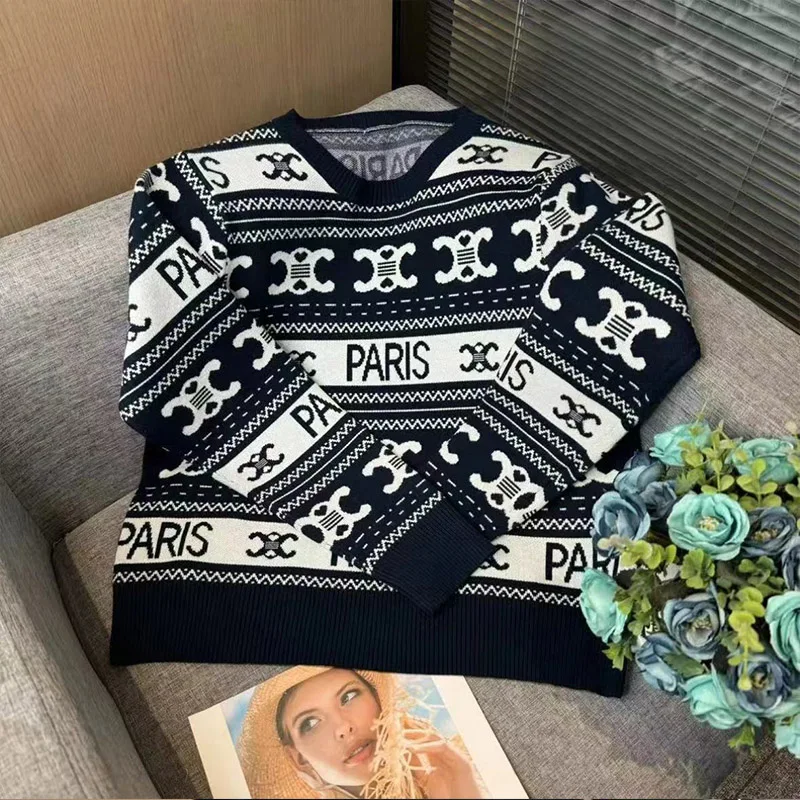 Autumn Winter Fashion Letter Jacquard Sweaters Women Clothing Vintage Elegant Casual Pullovers Soft Wool Top Knitwear