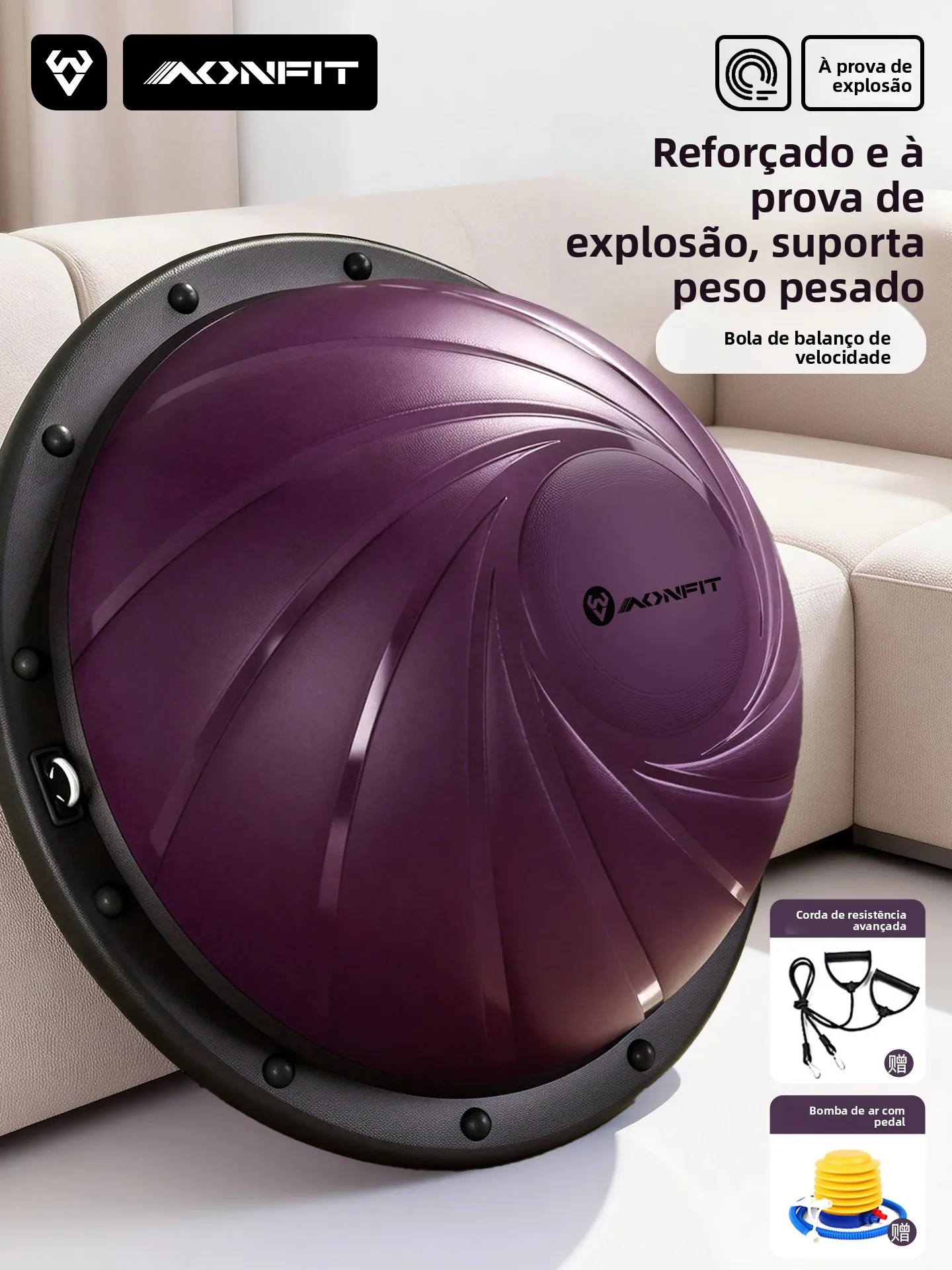 Bola Bosu Aonfit Meia Esfera para Yoga, Fitness, Treinamento de Equilíbrio, Exercícios de Core em Casa, Pilates, Equipamento ...