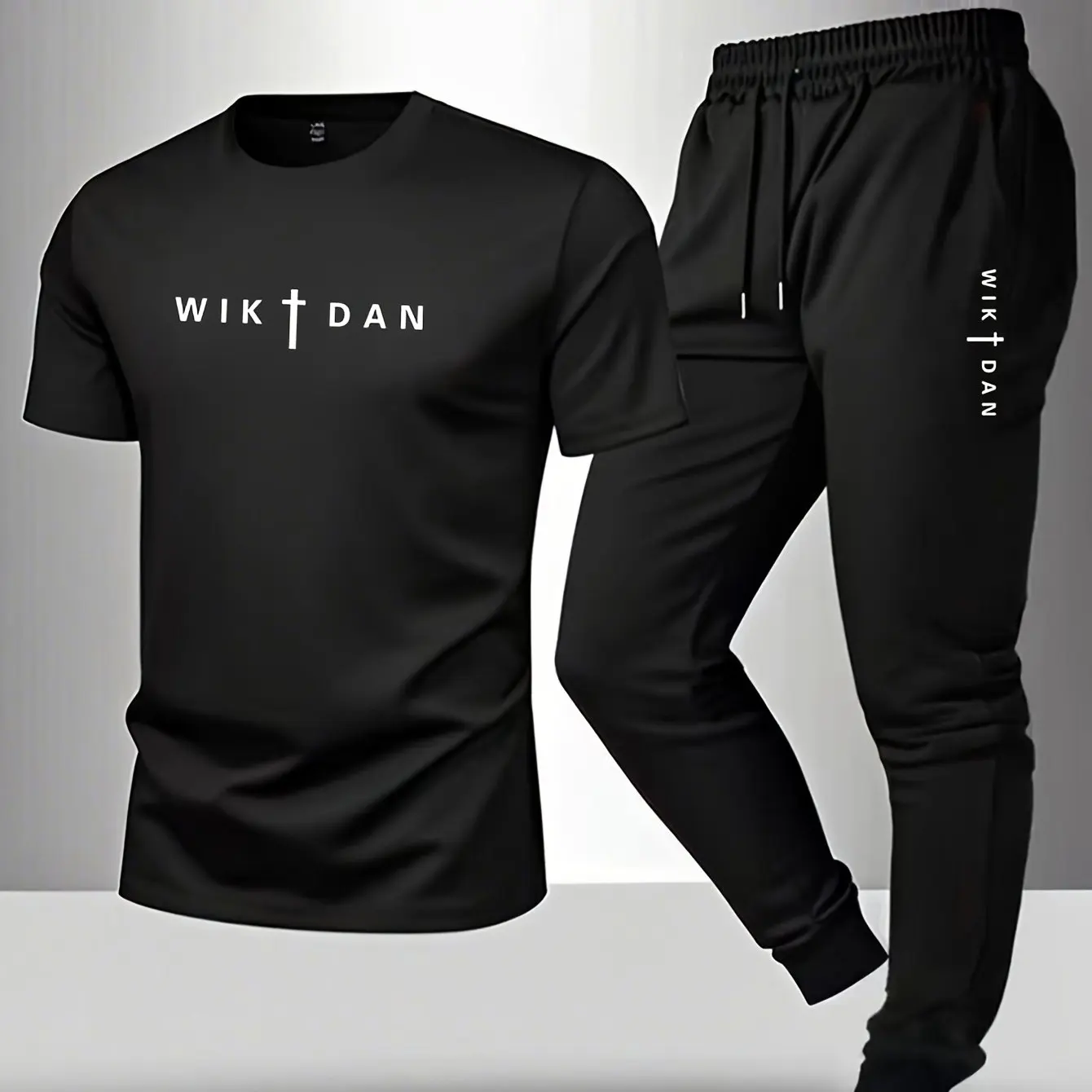 

2026 spring/summer clothing featuring letter patterns, consisting of a short-sleeved shirt and long pants.