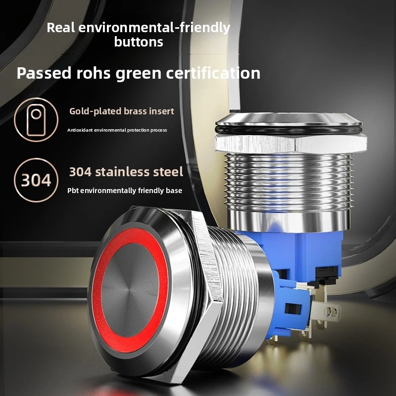 Red WaveGQ22 25 30mmMetal illuminated button switch modified for cars, high-current self-locking button220V
