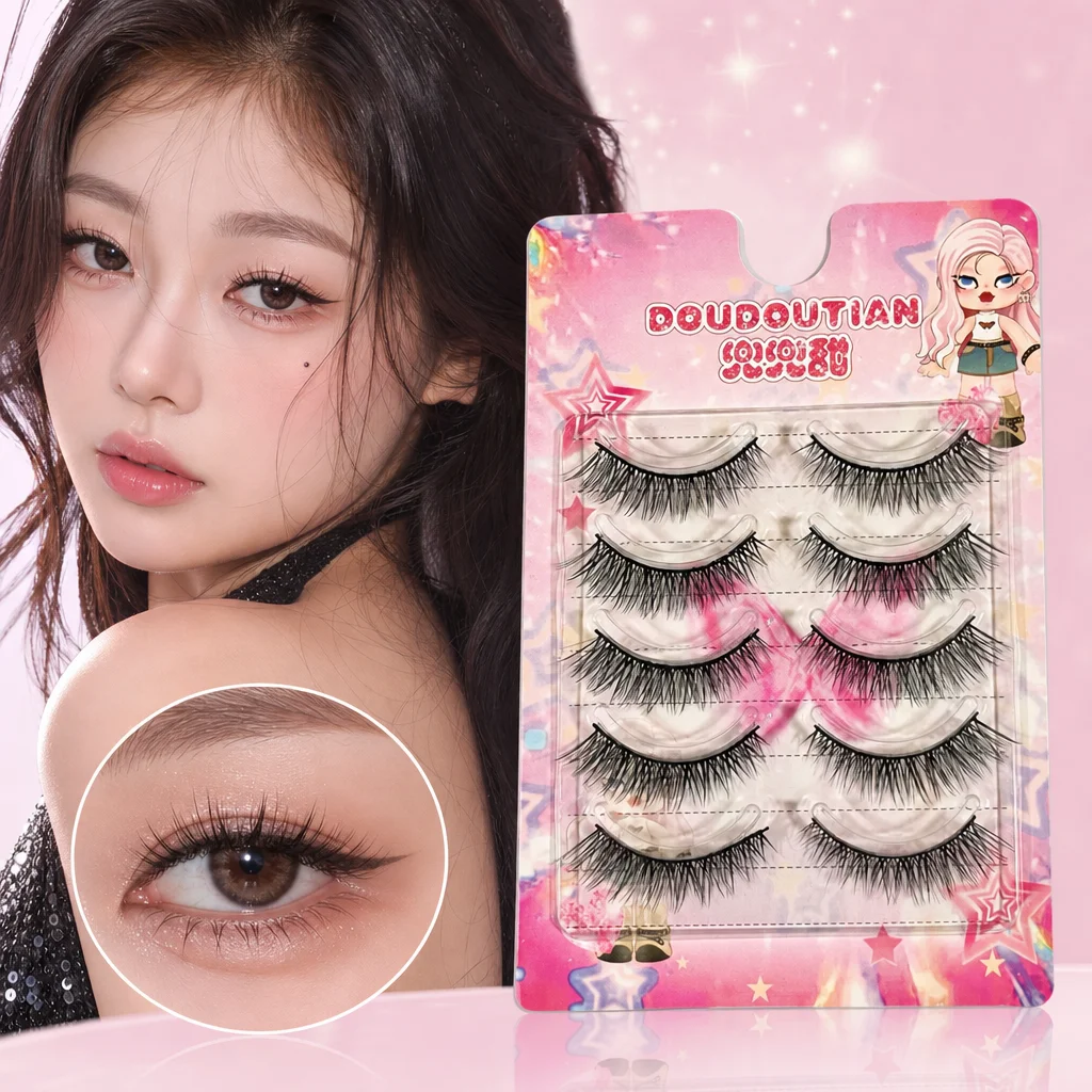 5pairs False Eyelashes Natural Cat Eyes Smoky Natural Look Fake Eyelash For Makeup Lovers C Curl Artificial Lashes Professional