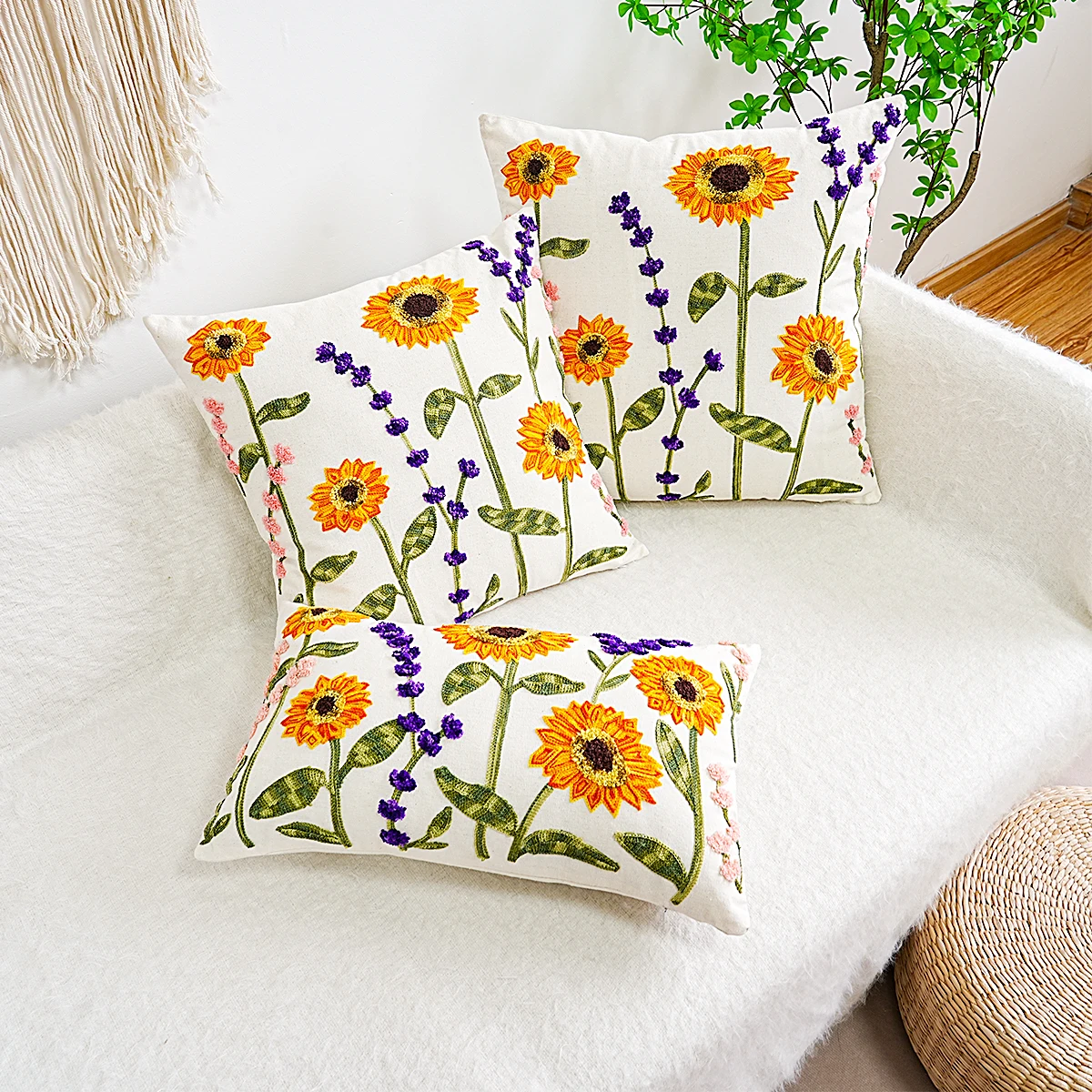 1pc Delicate Flower Embroidery Cushion Cover, Ethnic Style Home Decoration Without Pillow Core