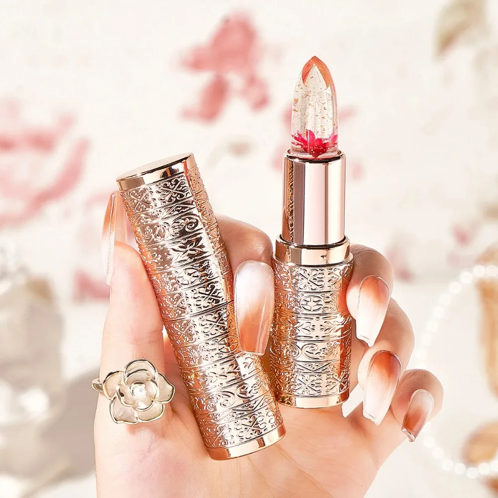 Przezroczysta pomadka w kształcie kwiatka, wodoodporna, nawilżająca, zmieniająca kolor, długotrwały makijaż kwiatowy, seksowny błyszczyk do ust.