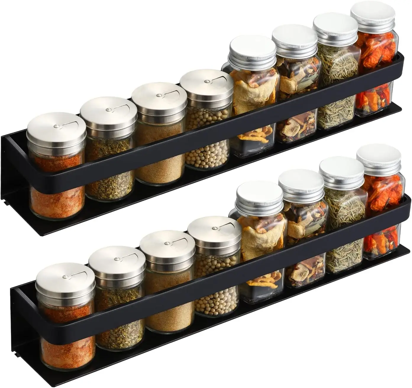 

16-Inch Wall Mount Spice Rack Organizer, Aluminum, Black, 2 Pack