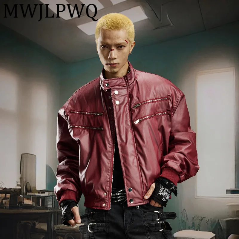 

MWJLPWQ Men's Personality Street Short Zipper Cotton Jacket Autumn Winter Unisex Streetwear New Loose Fashion Padded Coat 12622