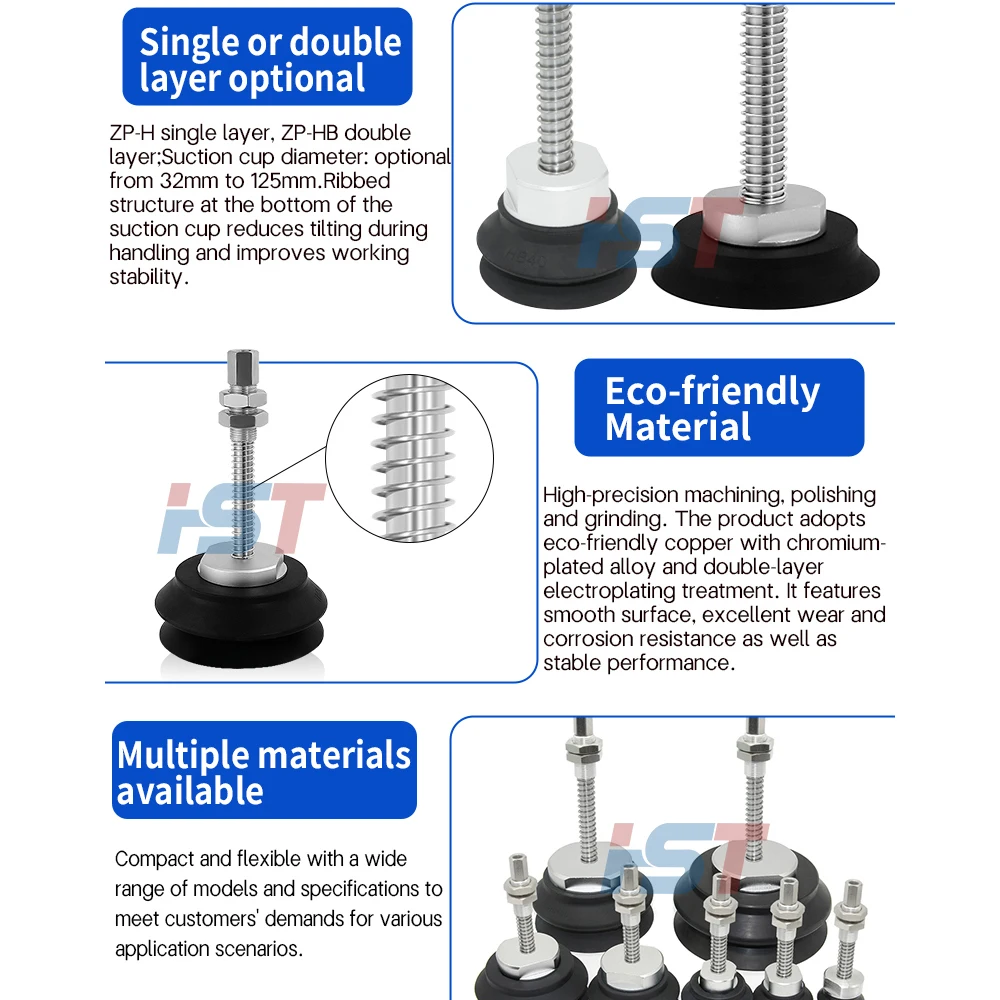 HST ZPT63/80/100/125 Heavy Duty Single Layer Vacuum Suction Cup Fitting Spring Buffer Bracket M18 M22 Robot Arm Components