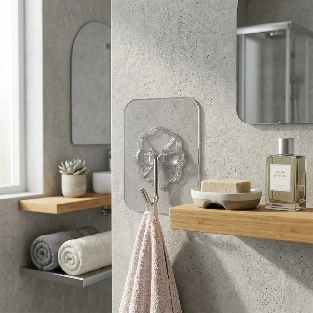 High Quality Transparent Hook Hook Up PVC + Stainless Steel Transparent Wall Mounted Hangers Holder Clothes Self