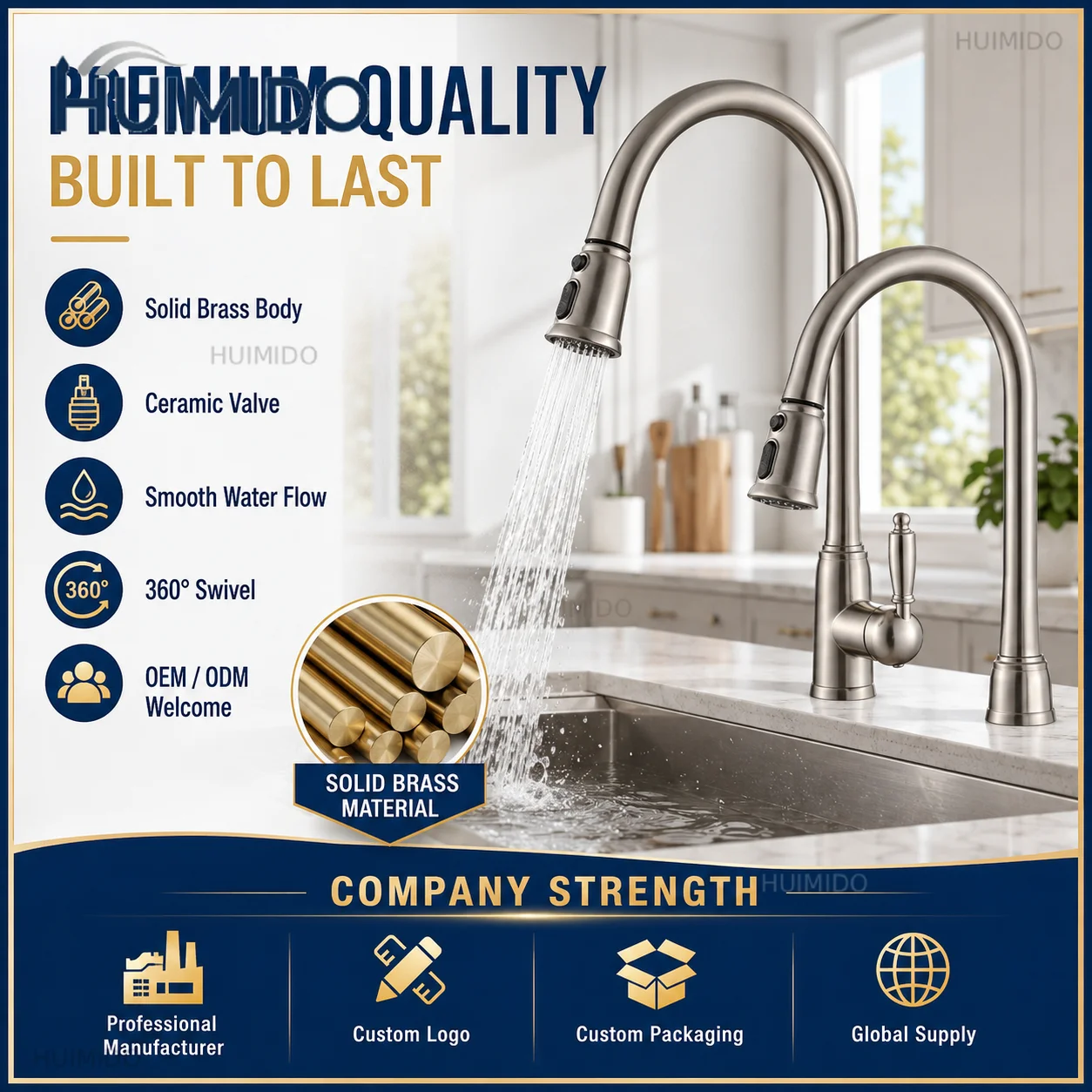 High-end Modern Kitchen Brass Spool Kitchen Faucet Sink Faucet Multifunctional Kitchen with Pull-Down Sprayer