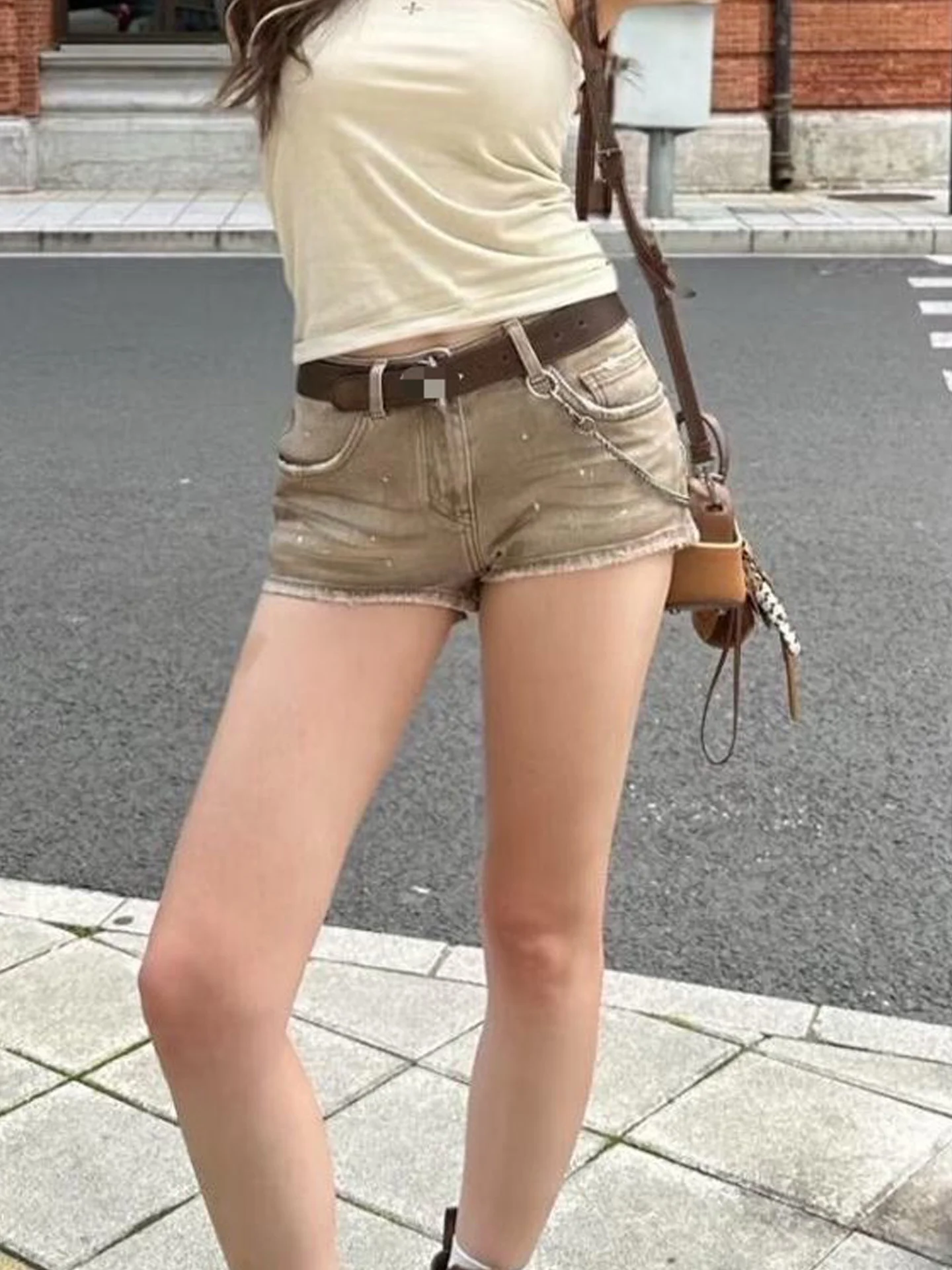 Retro American Design  Low Waist Denim Shorts Women's Spicy Girl Slimming Versatile Ultra-Shorts Trendy Summer Jeans