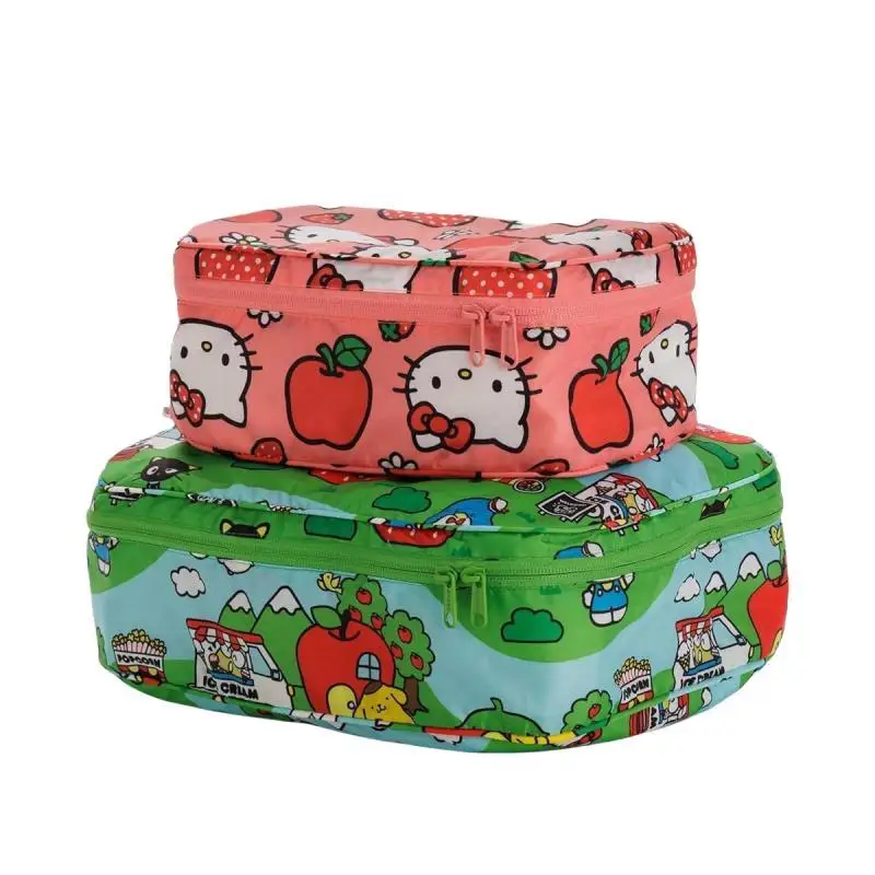 2 قطعة S&M اليابانية Kt القط الكرتون طباعة صفحة كاملة ، حقيبة سفر خفيفة الوزن ، حقيبة تخزين ملابس السفر في الهواء الطلق ، مجموعة من قطعتين