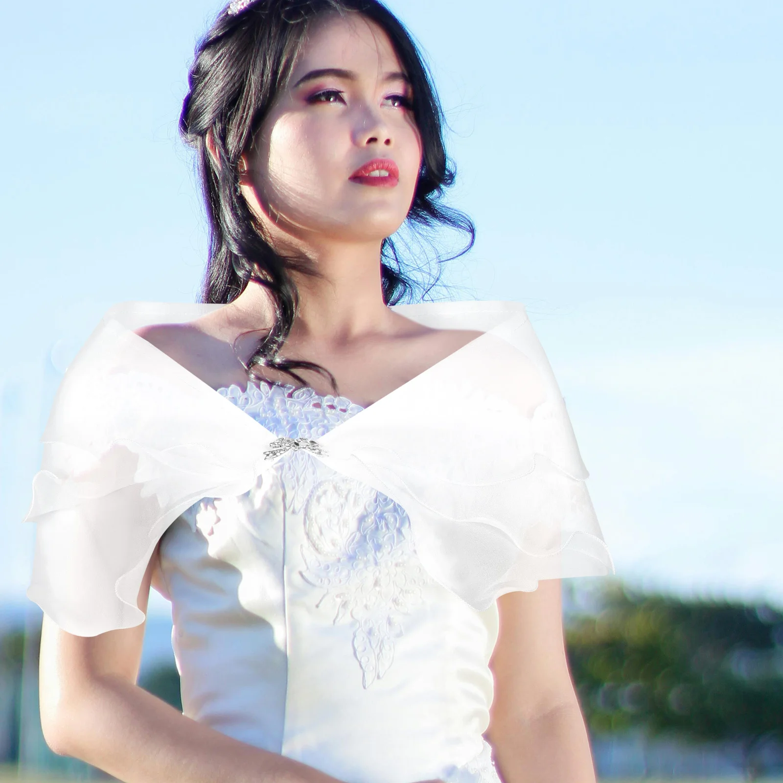 أنيقة ثلاث طبقات الشيفون الزفاف شال الزفاف القوس عقدة إغلاق للمناسبات الرسمية فساتين شال يلتف فستان وصيفة الشرف الشيفون