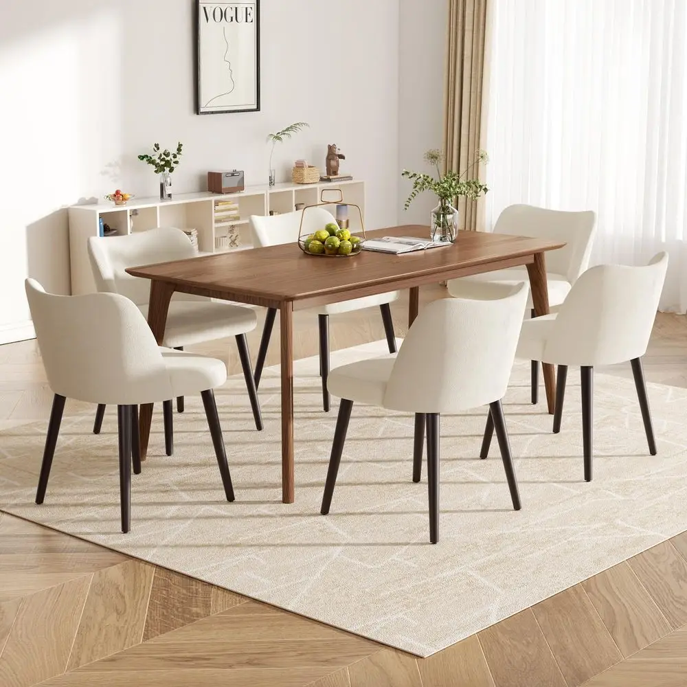 

Fabric holstered Dining Chairs Mid Century Farmhouse Dinner Chair with Padded Seat and Wood Legs Kitchen Side Chair for Dinin