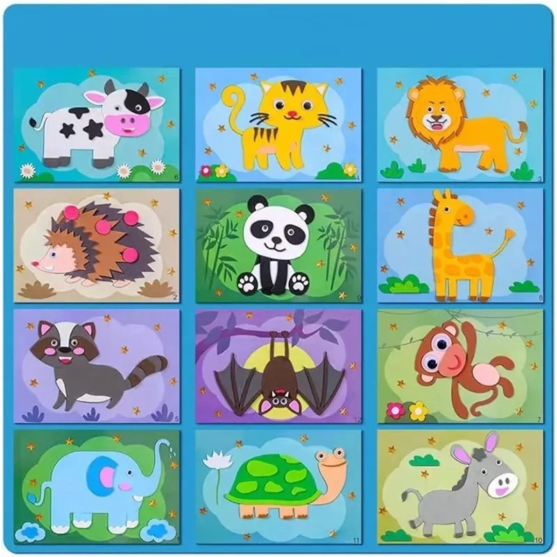 Cartoon EVA Sticker Toys DIY Kids Animal Handmade Stickers 3D Puzzle Game Cartoon Painting Stickers Learning Toys for Kids