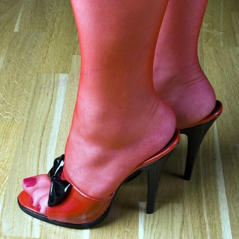 

Red Bow Knot Cut Heels Slippers Open Toe Shoes for Women Stilettos High Heels Evening Party Shoes 2025 Zapatos Para Mujere