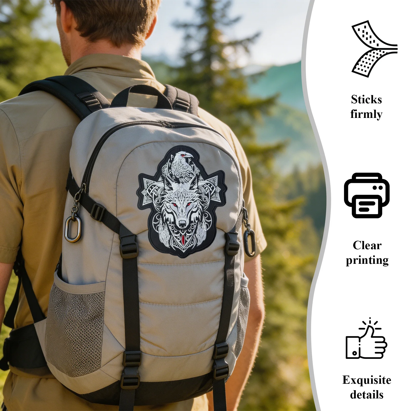 Rune Crow Wolf Head Print Patch Tactical Vest Hook and Loop Badge Backpack Morale Appliques Sticker Armband Patches for Clothing