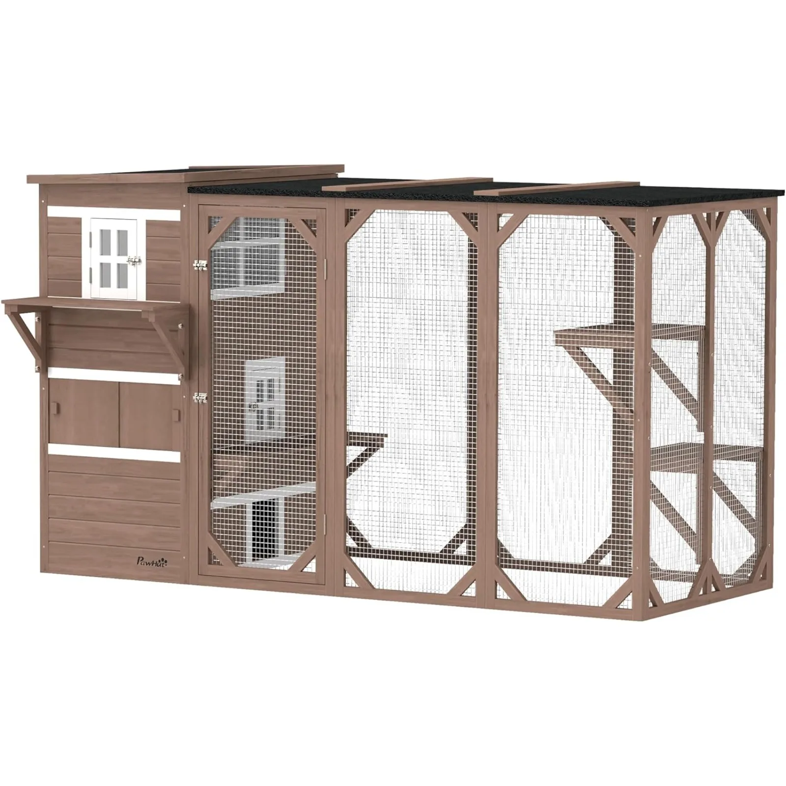 

US Catio Outdoor Cat Enclosure, Large Wood Kitten Cat House Enclosure with 3-Level Design