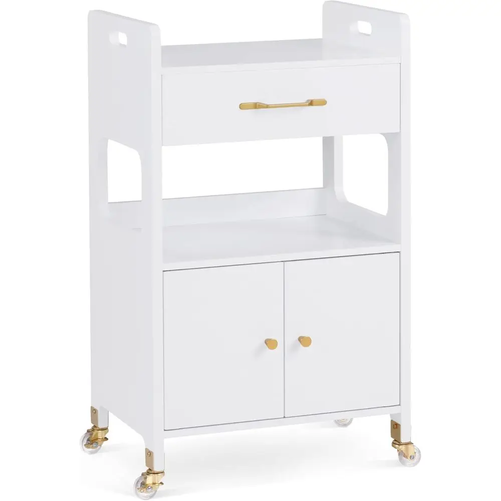 Hair Sn Rolling Trolley Storage, Barber Cart Cabinet Lockable Wheels, Beauty Spa Utility Styling Tools Organizer 2494, White
