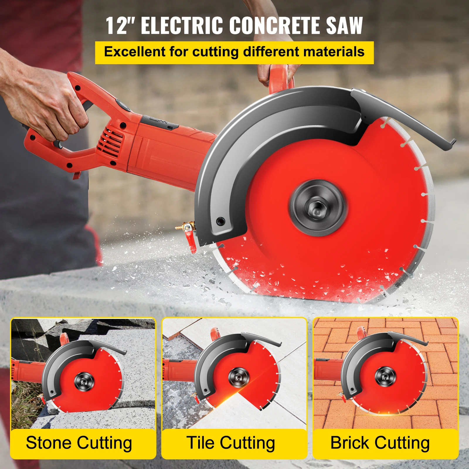 VEVOR 1800W Electric Concrete Cutting Machine 12/14in Diamond Saw Blade 3800RPM 4300RPM Handheld Multi-function Slotting Machine