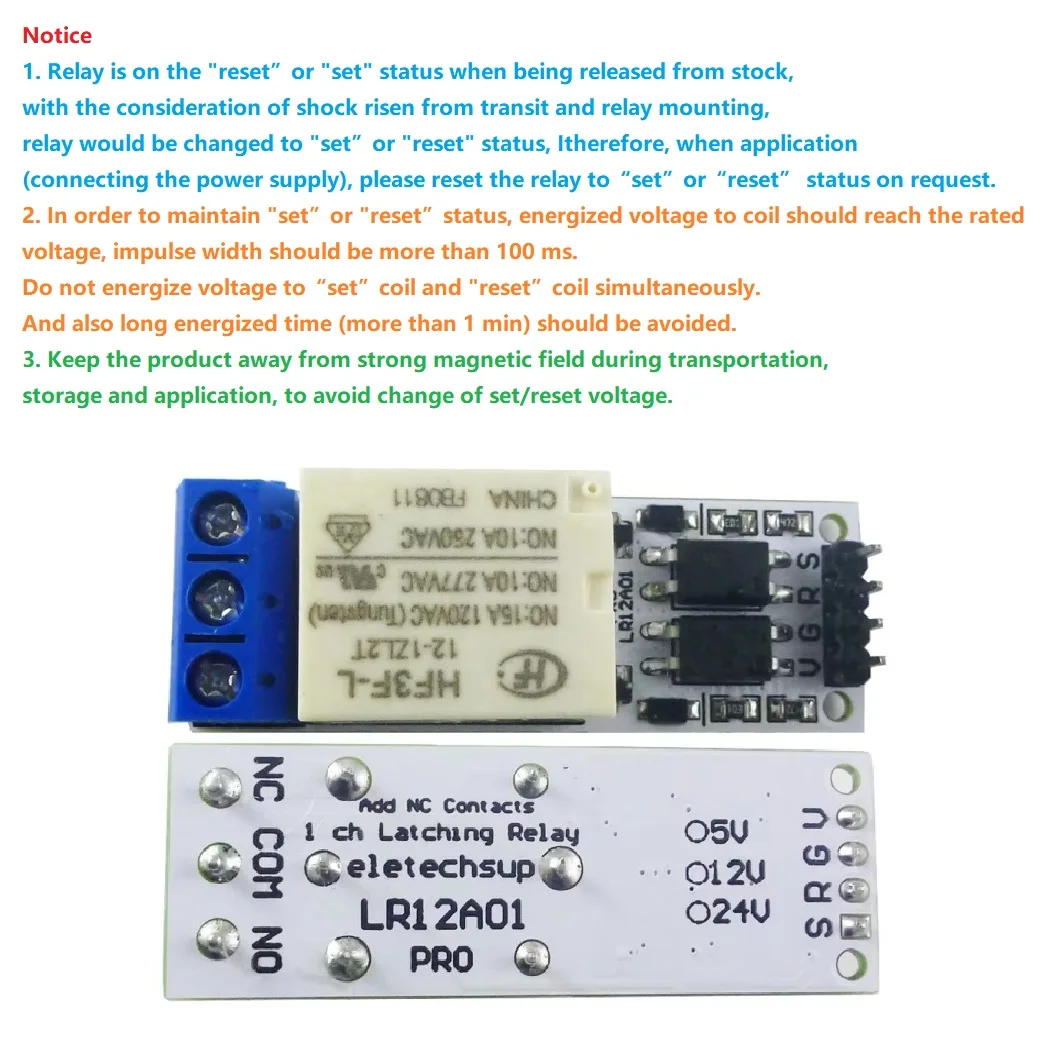 Picture 4: DC 5V 12V 24V Magnetic Latching Relay Module Bistable Self-locking Flip-Flop Latch Switch Board for Arduino ESP32