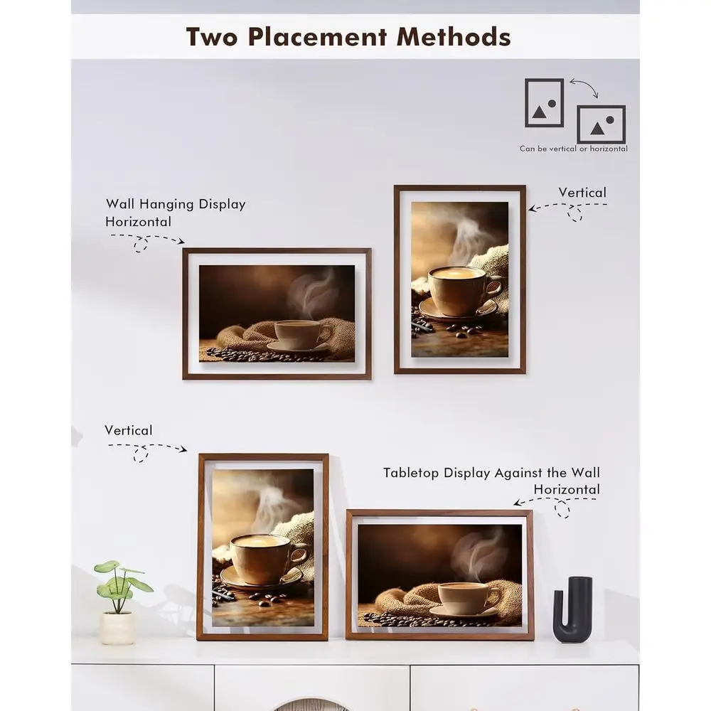 زوج من إطارات الصور الخشبية الصلبة مقاس 13 × 19 مع زجاج شبكي مزدوج لصور مقاس 11 × 17/14، لمسة نهائية من خشب الجوز الداكن