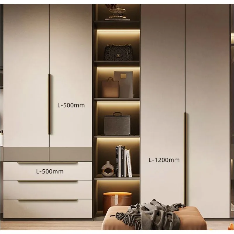 80-1000MM Invisible Luxury Cabinet Door Handle Non Perforated Wardrobe Edge Wrapped Long Black Handle Cabinet Concealed Handle