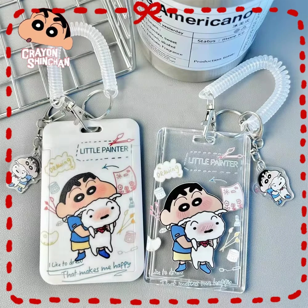 Kawaii Anime Crayon Shin-chan Keychain Cartoon Sliding Card Holder Student Meal Card Bus Card Lady ID Card Credit Card Holder