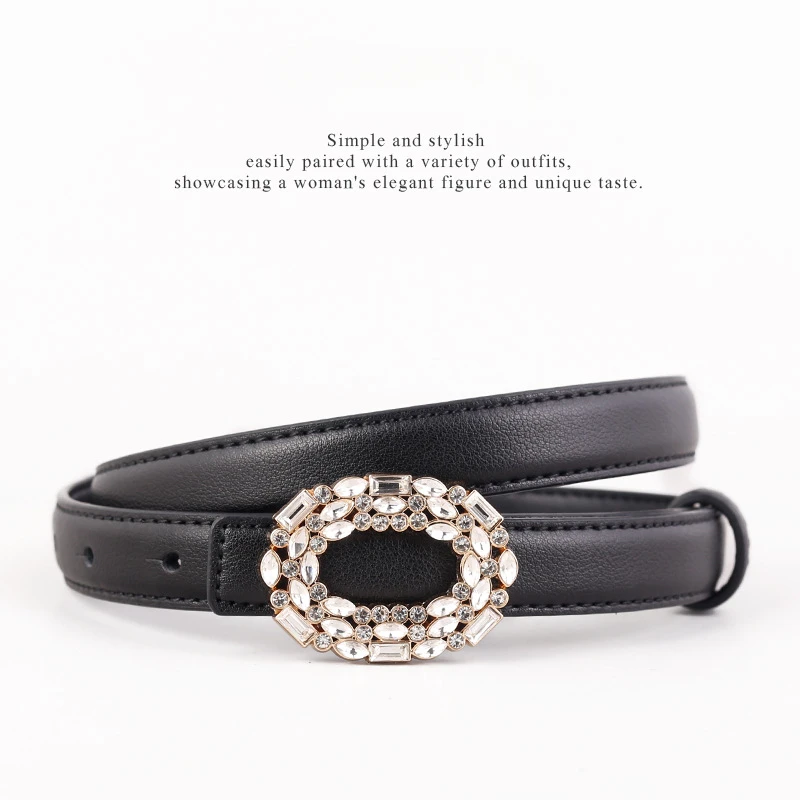 

Leather Belt Women's Fashion Versatile Rhinestone Inlaid Oval Buckle Decorative Jeans Belt Women's 2024 New Office 365