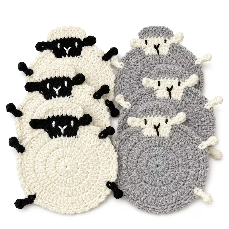Hand-crocheted Little Lamb Coaster Cute Animal-Shaped Heat Pad Coffee Cup & Tea Cup Table Decoration Unique Cute Gift