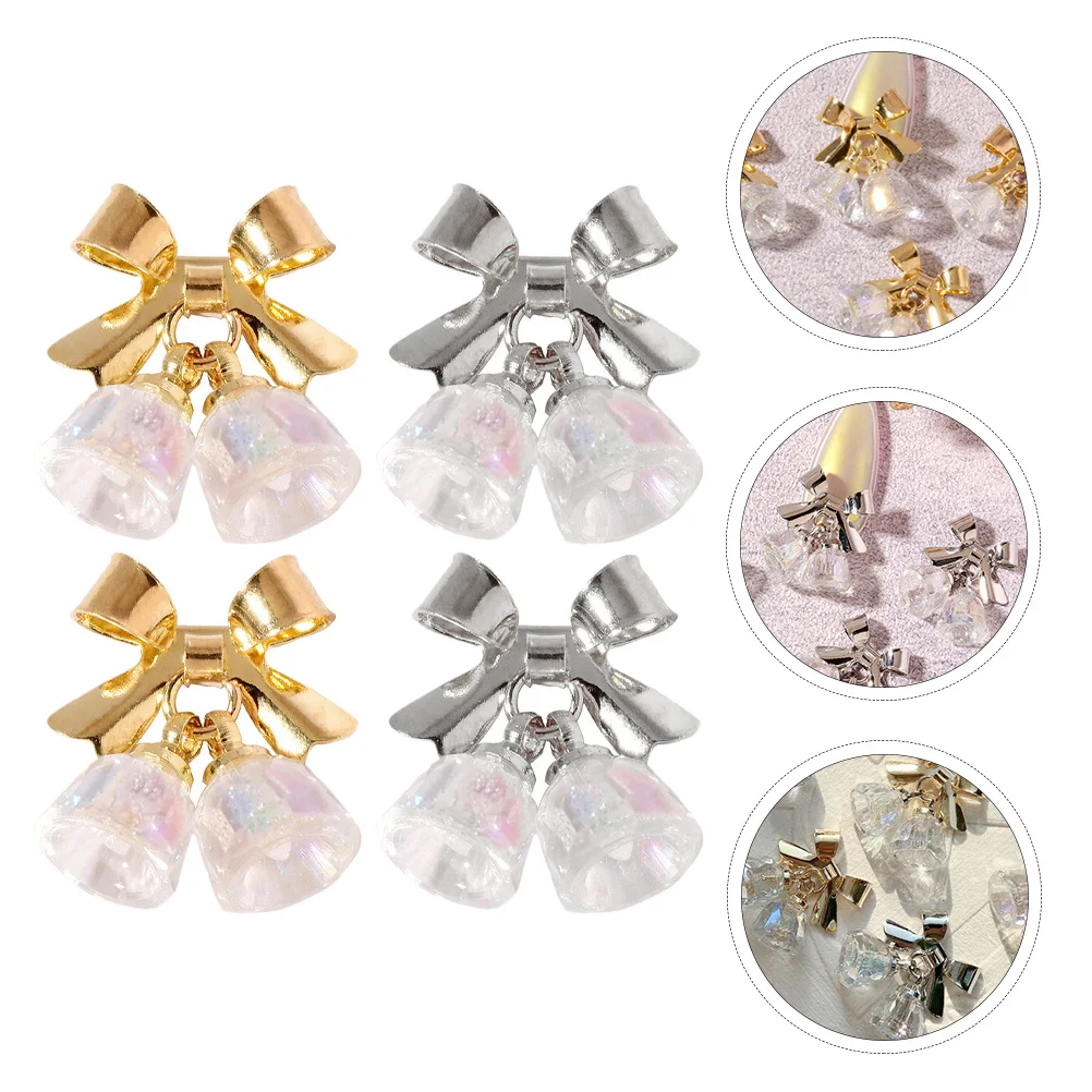 

4Pcs Christmas Nail Studs Bowknot Bell Crystal Charms DIY Manicure Decorations Xmas Nail Art Supplies DIY Manicure Decorations