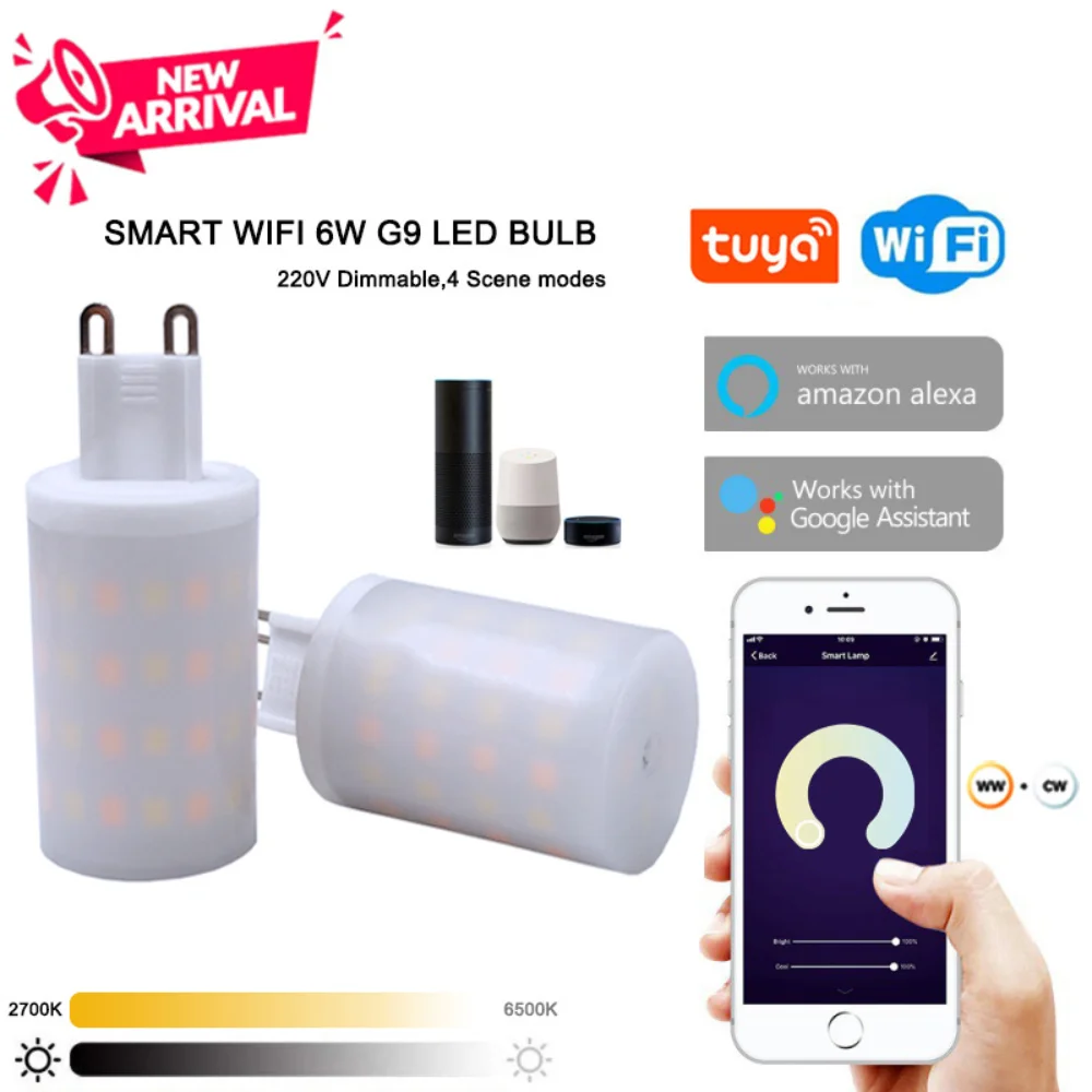 CORUI Tuya WiFi G9 Dimmable Smart Light G9 6W LED lamp Bulb Intelligent Light Voice Control Work With Alexa Google Home