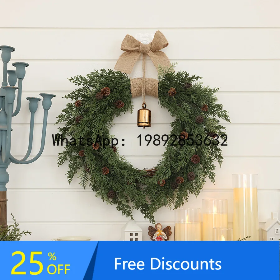 Natural Pine Cone Christmas Wreath Decoration Wreath Door Hanging Christmas Bell Christmas Vine Circle