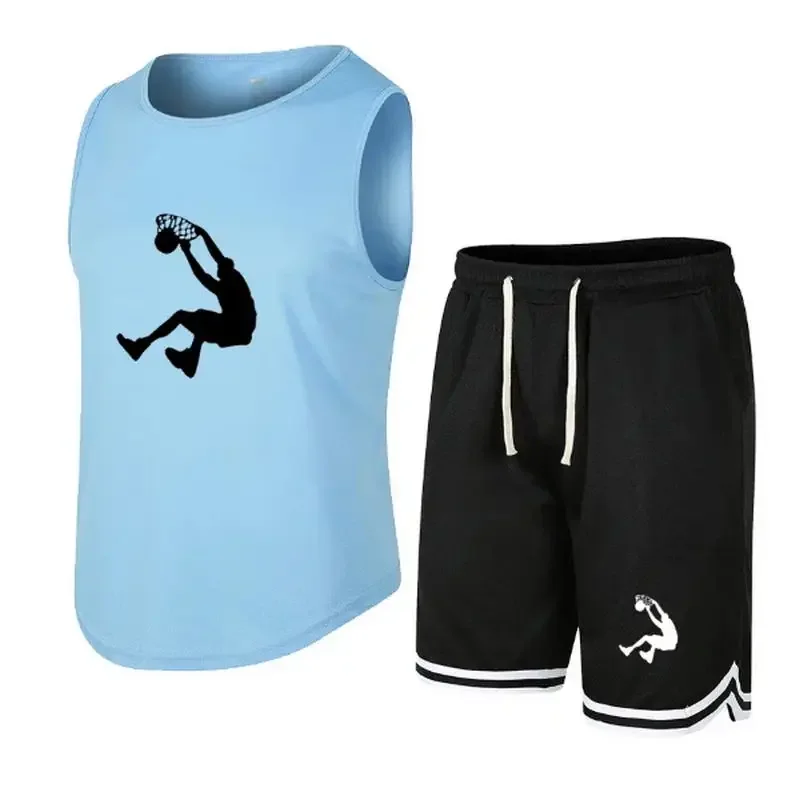 Conjunto de camiseta sin mangas y pantalones cortos deportivos para hombre, ropa deportiva transpirable para Fitness, juego, entrenamiento, baloncesto, verano, 2024