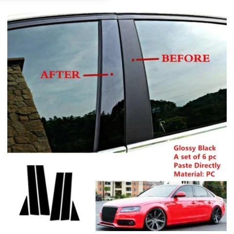 

For Audi A4 L B8.5 S4 8K 2009-2016 6PCS Window Trim Covers Center Film Column B C Pillar Posts Sticker Car Accessories